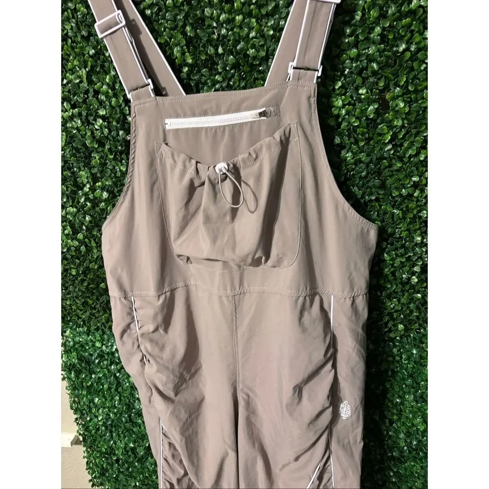 Free People Taupe Wide-Leg Utility Overalls